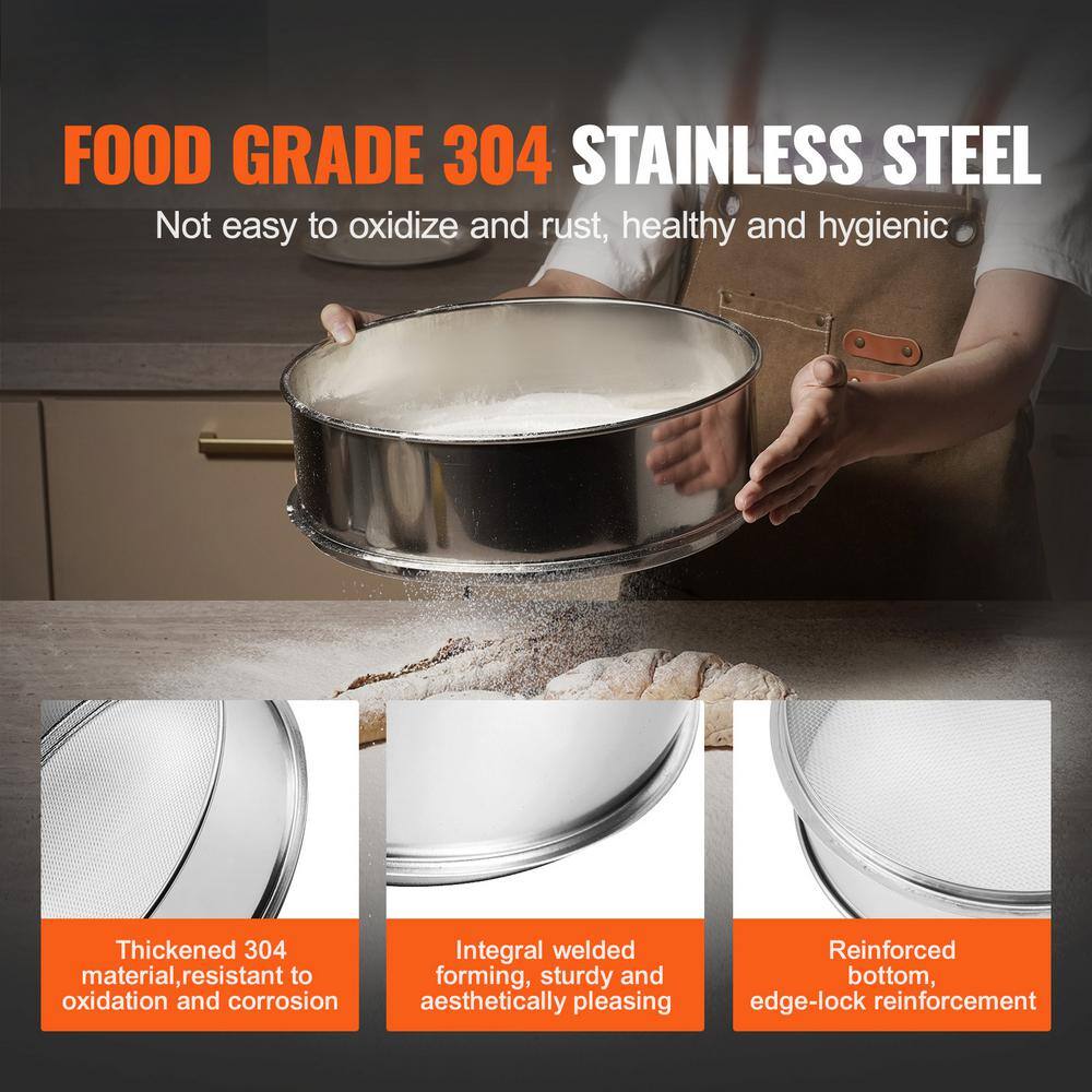 12 Mesh Flour Sieve, Stainless Steel Fine Sifter, 12.6 in. Dia. Food-grade Strainer for Baking, Rice, Flour, Mungbean - Hercitys