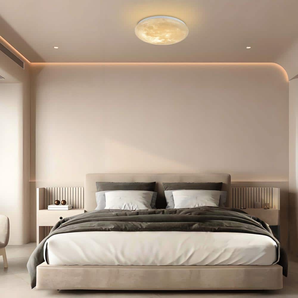 15 in. Dimmable Moon LED Flush Mount Ceiling Light - Hercitys