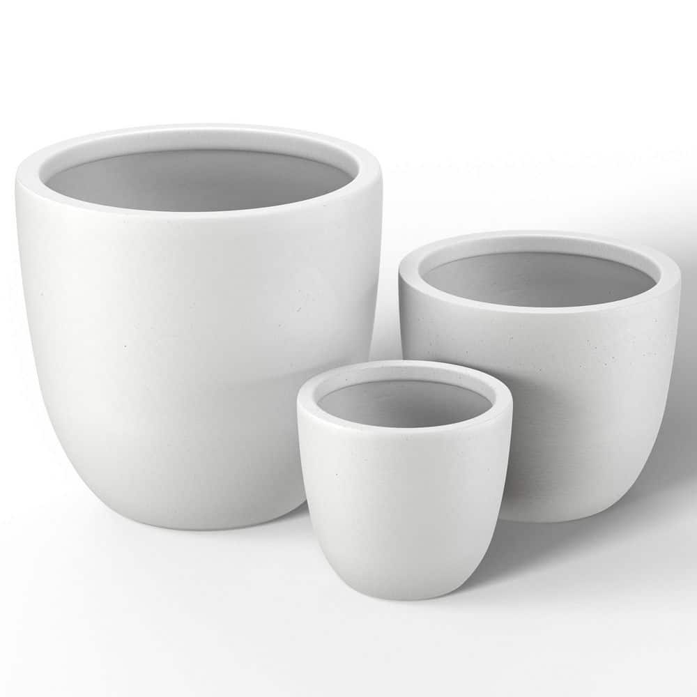 10 in. 14 in. 18 in. Crisp White(Enhanced Interior) Concrete Round Planter / Pot with Drainage Holes (3-Pack) - Hercitys