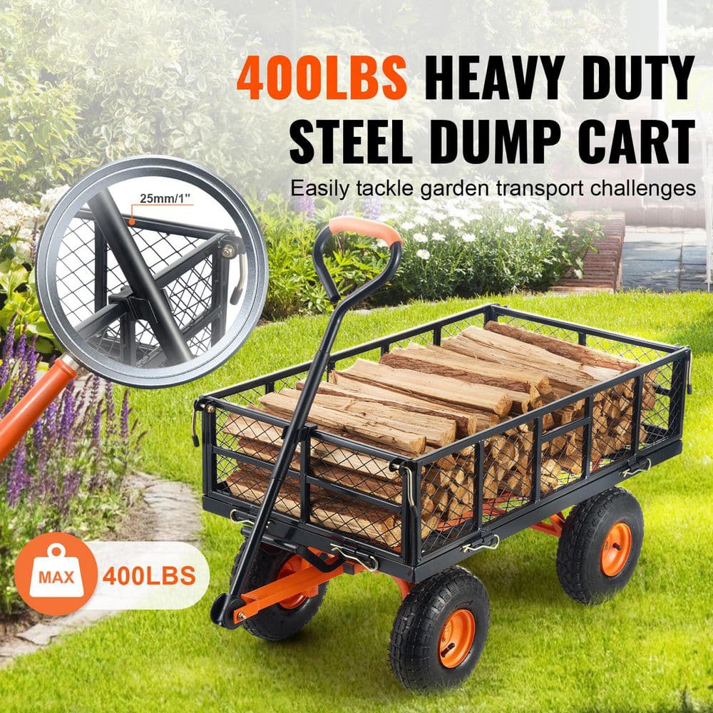 2.09 cu.ft Dump Cart Metal Garden Dump Cart Garden Carts Utility Wheelbarrow 400 lbs. Capacity 10 in. Tires - Hercitys