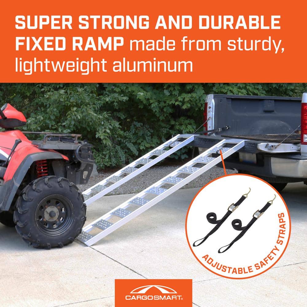 12 in. W x 78 in. L 1250 lbs. Capacity Aluminum Straight Fixed Truck Loading Ramp with Treads (Includes 2 Ramps) - Hercitys