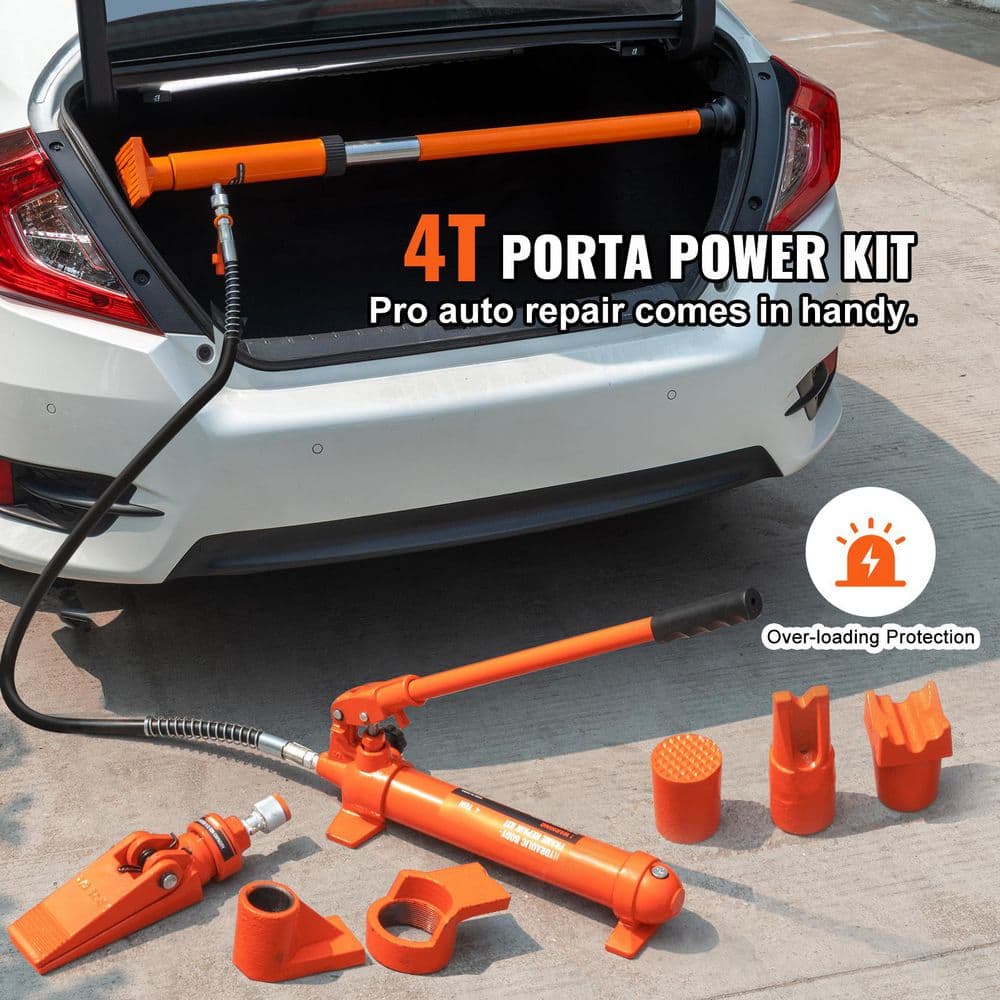 4-Ton Porta Power Kit, Portable Hydraulic Jack with 3.9 ft./1.2 m Oil Hose, Auto Body Frame Repair Kit with Storage Case - Hercitys