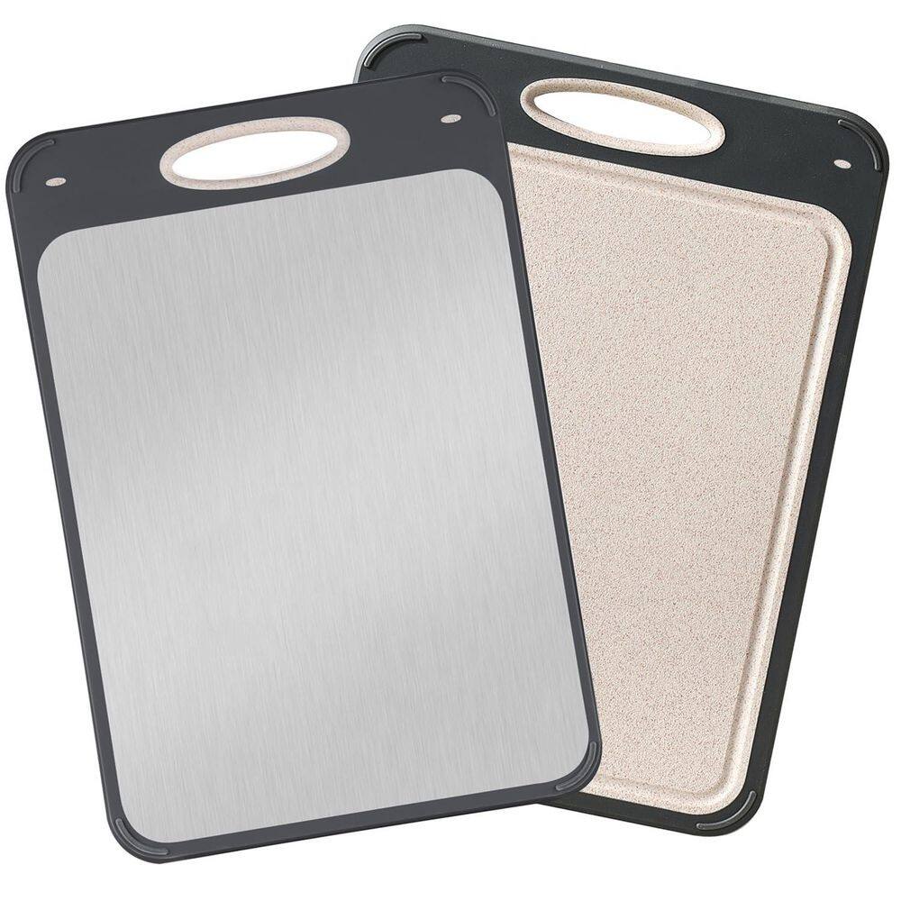 14 in. x 9.6 in. Rectangular Double Sided Cutting Board, 304 Stainless Steel and Wheat Straw Polypropylene Cutting Boad - Hercitys