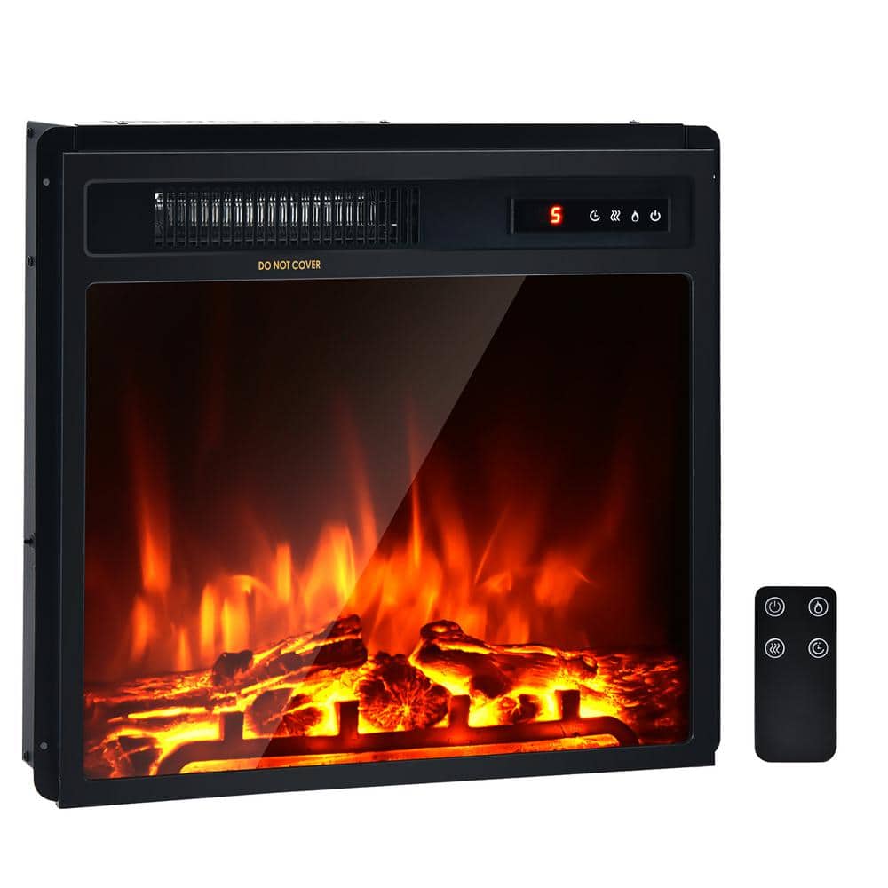 20 in. 1500-Watt Freestanding and Recessed Heater Electric Fireplace Log Flame Remote in Black - Hercitys