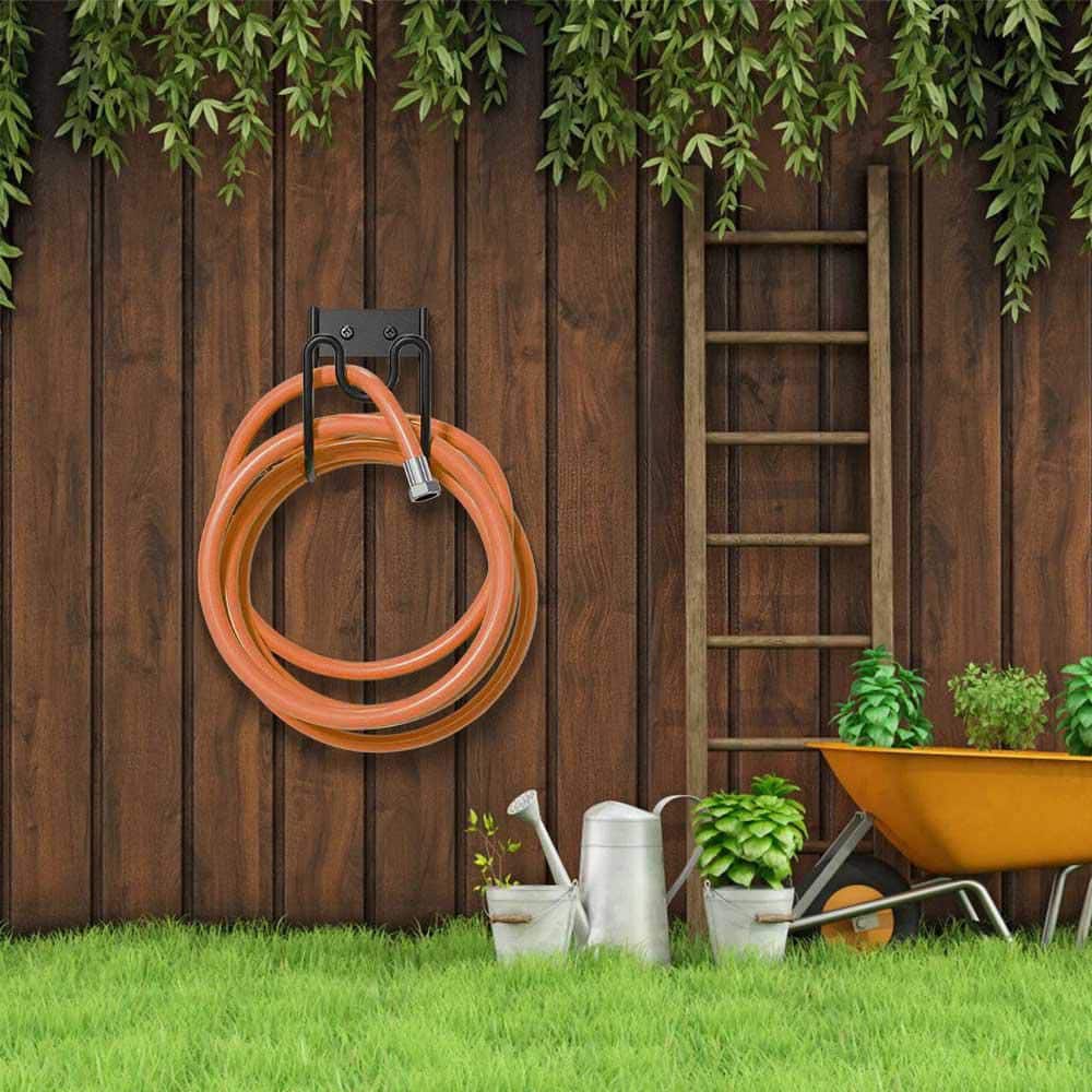 2-Pack Black Heavy Duty Garden Hose Holder Stainless Steel Hose Rack Reel Organizer for Water Hose Extension Cords - Hercitys