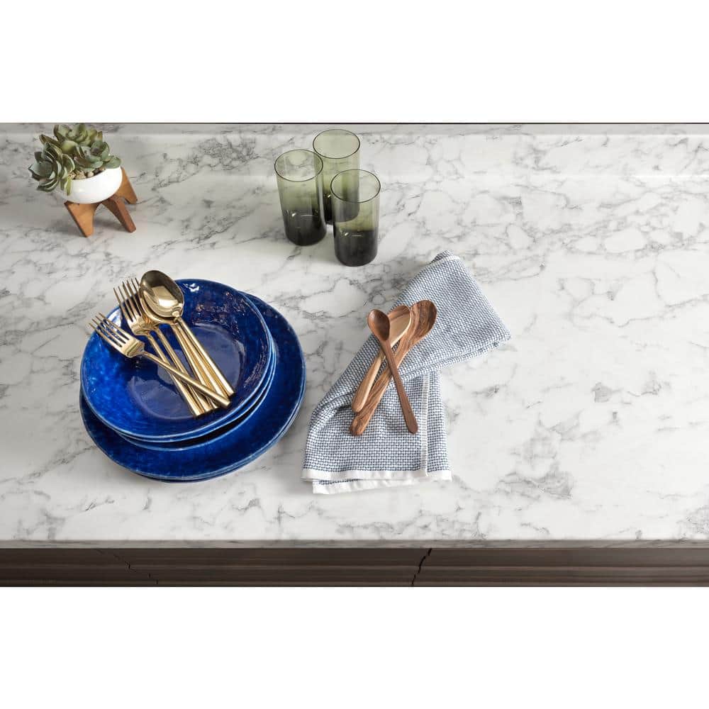 5 ft. x 12 ft. Laminate Sheet in Marmo Bianco Premium Textured Gloss Finish - Hercitys