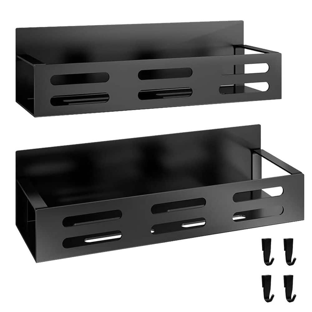 2 Pack Magnetic Spice Rack Black Finish Refrigerator Mount Kitchen Cabinet Organizers Storage Shelves - Hercitys