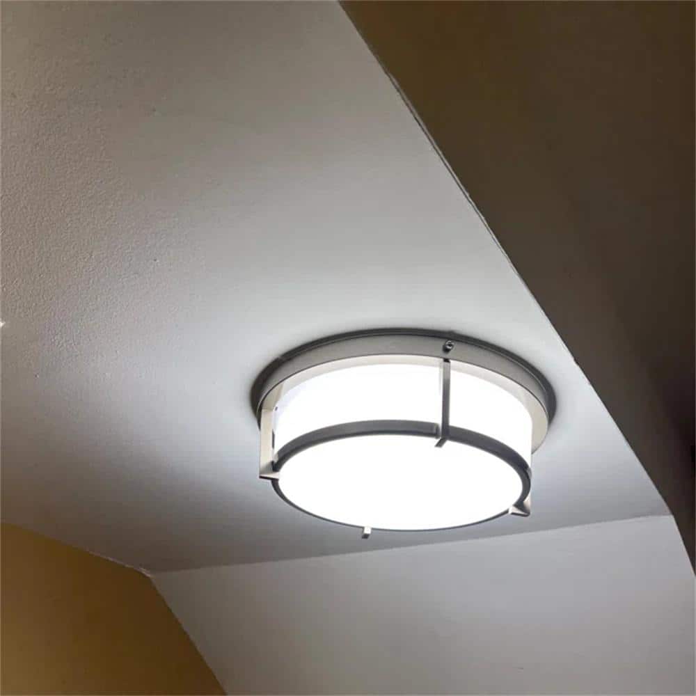 13 in. 1-Light Brushed Nickel Dimmable 20-Watt LED Flush Mount with Acrylic Shade - Hercitys