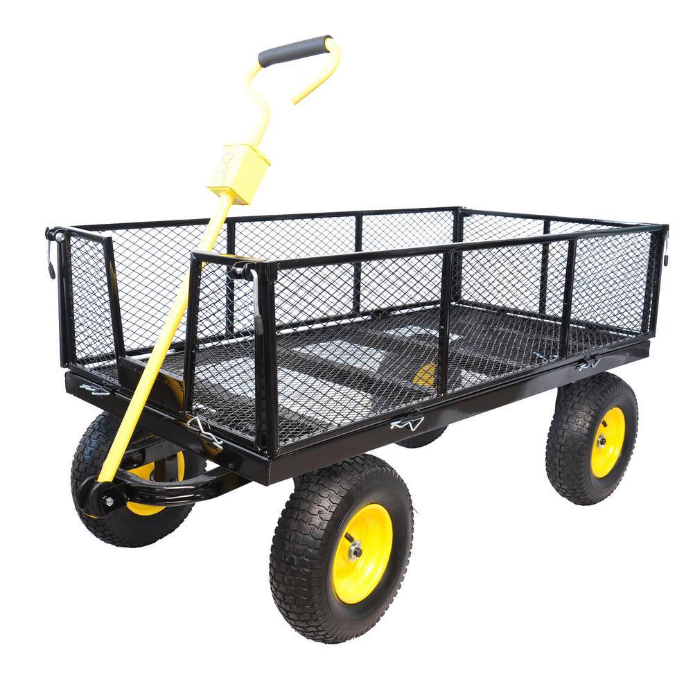 5 cu. ft. Metal Black Yellow Big Wagon Cart Garden Cart Trucks - Hercitys