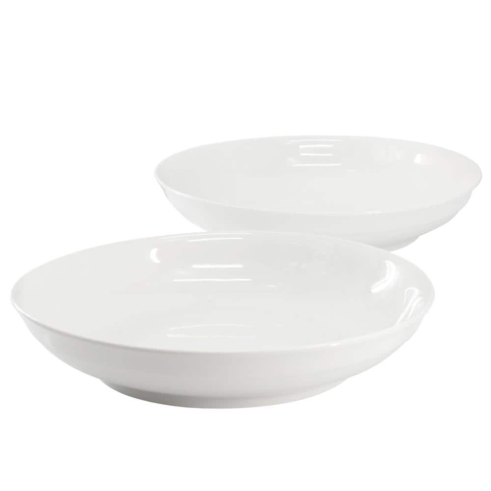 11 In. 48 fl. oz. White Round Fine Ceramic Serving Bowl Set of 2 - Hercitys