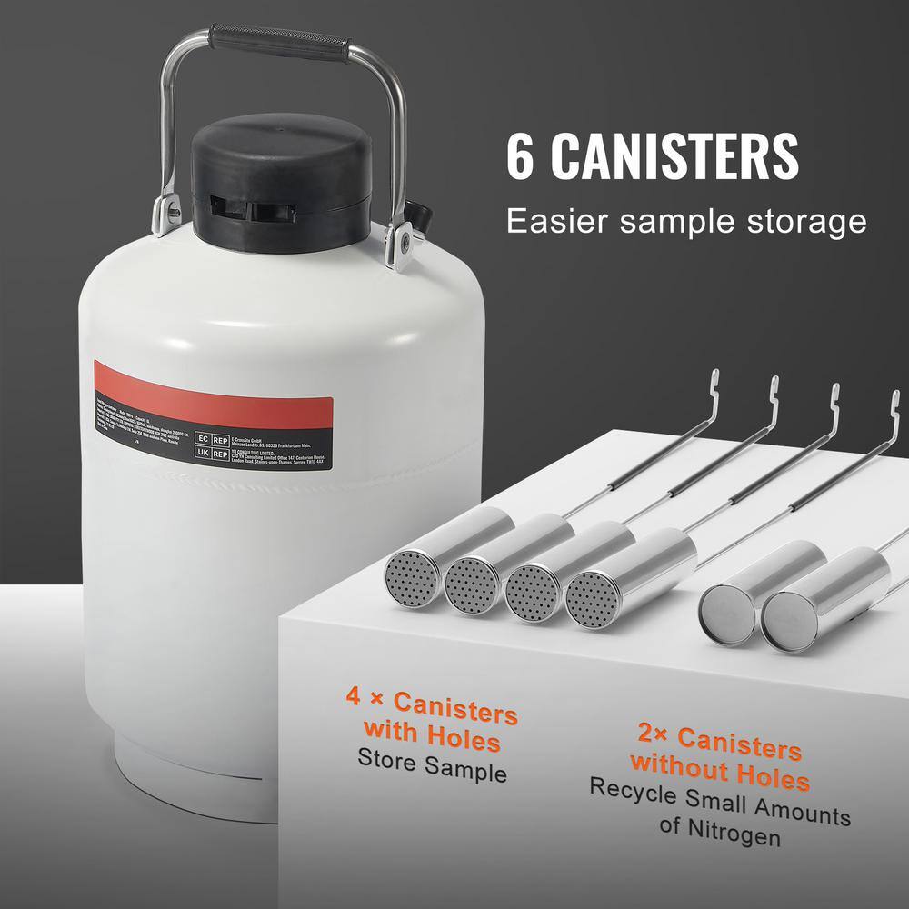 10 L Liquid Nitrogen Tank, Aluminum Alloy Dewar with 6-Canisters, Carry Bag and Straps, Cryogenic LN2 Tank - Hercitys