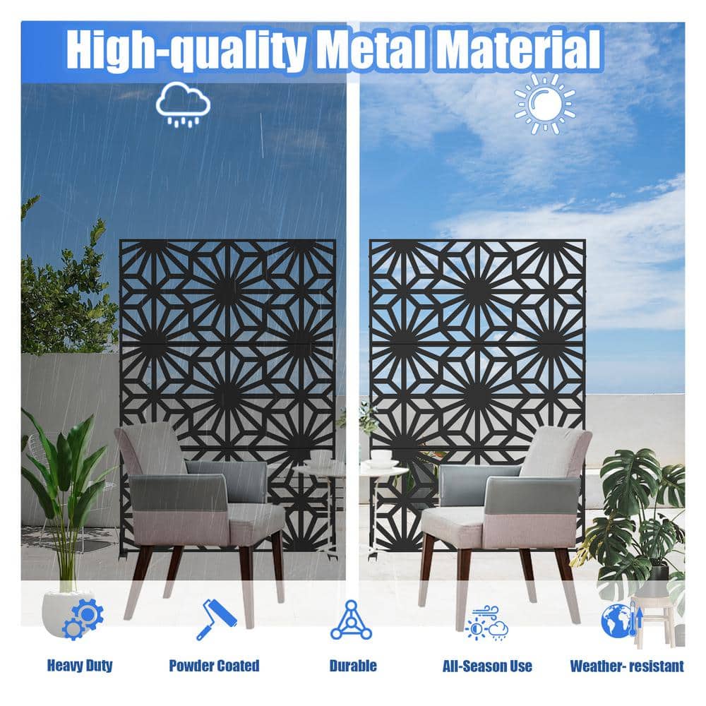 48 in. Metal Garden Fence Outdoor Privacy Screen Garden Screen Panels in Black(Sunflower) - Hercitys