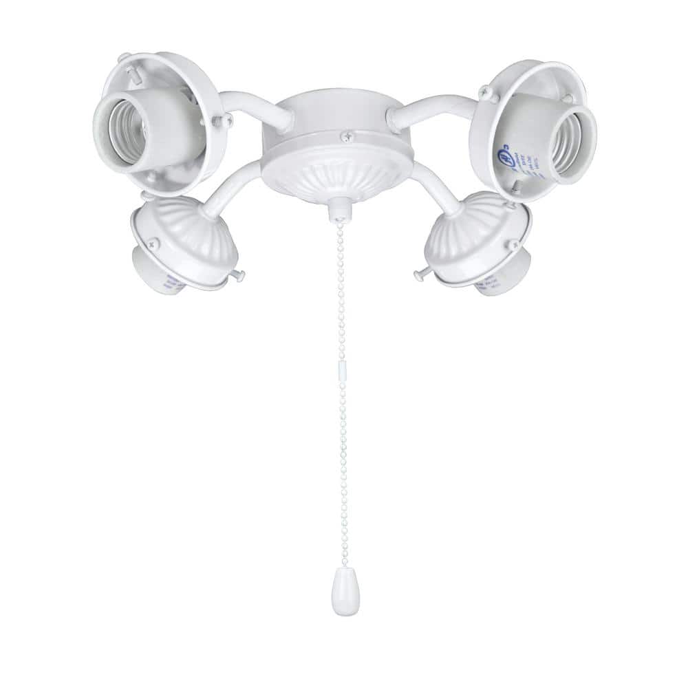 4-Light 9 in. Painted White Ceiling Fan Fitter Light Kit with Pull Chain (1-Pack) - Hercitys