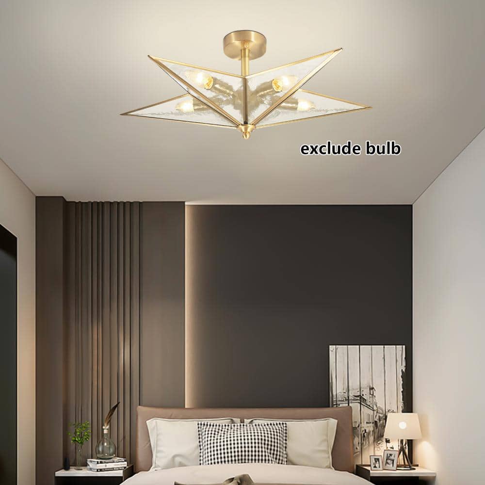 19.68 in. 5-Light Gold Semi-Flush Mount Ceiling Light Modern Star Shape with Glass Shade - Hercitys