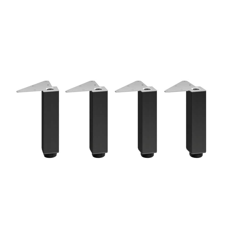 (4-Pack) 7 7/8 in. (200 mm) Matte Black Metal Square Furniture Leg with Leveling Glide - Hercitys