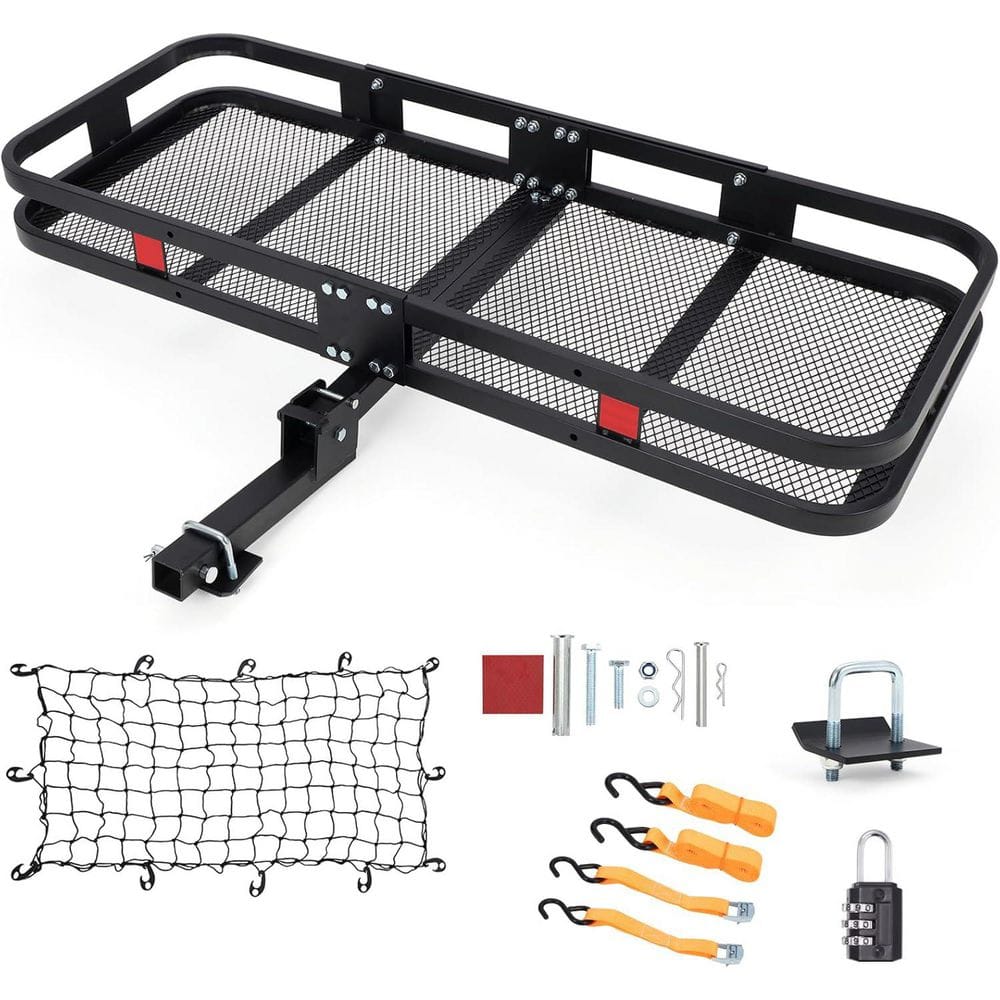 500 lbs. Capacity Hitch Mount Cargo Carrier Basket 60 in. x 24 in. x 6. with Net and Straps - Hercitys