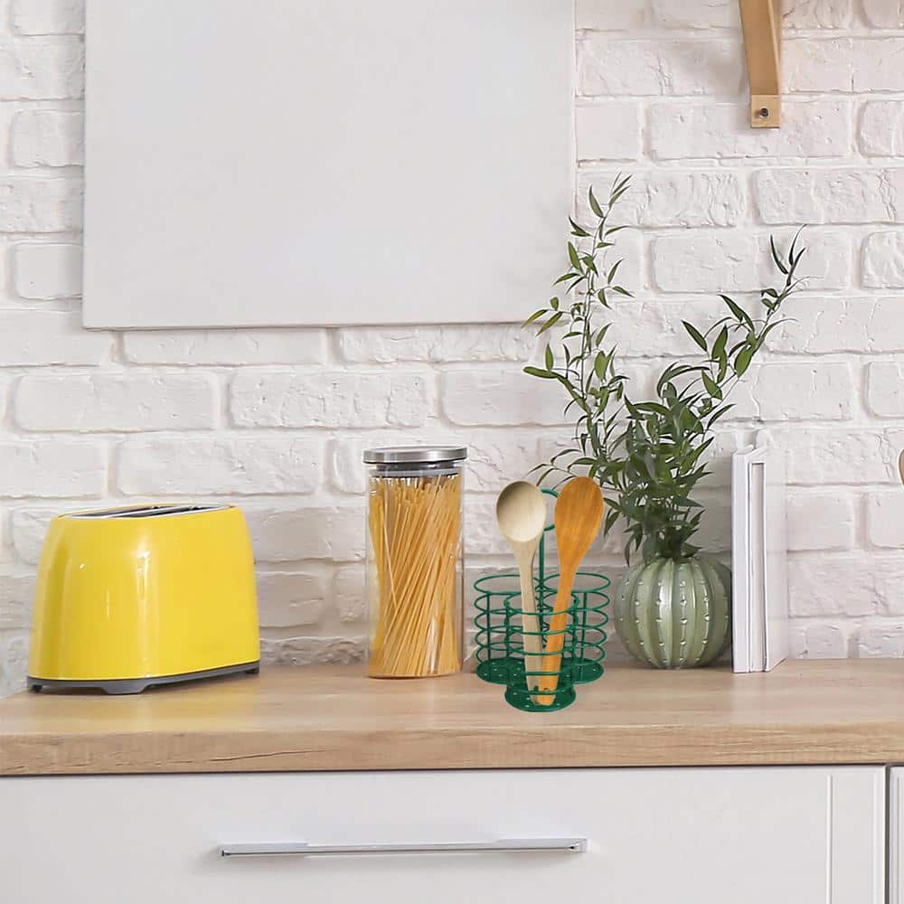 10 in. Green 3-Slot Metal Utensil Holder - Hercitys