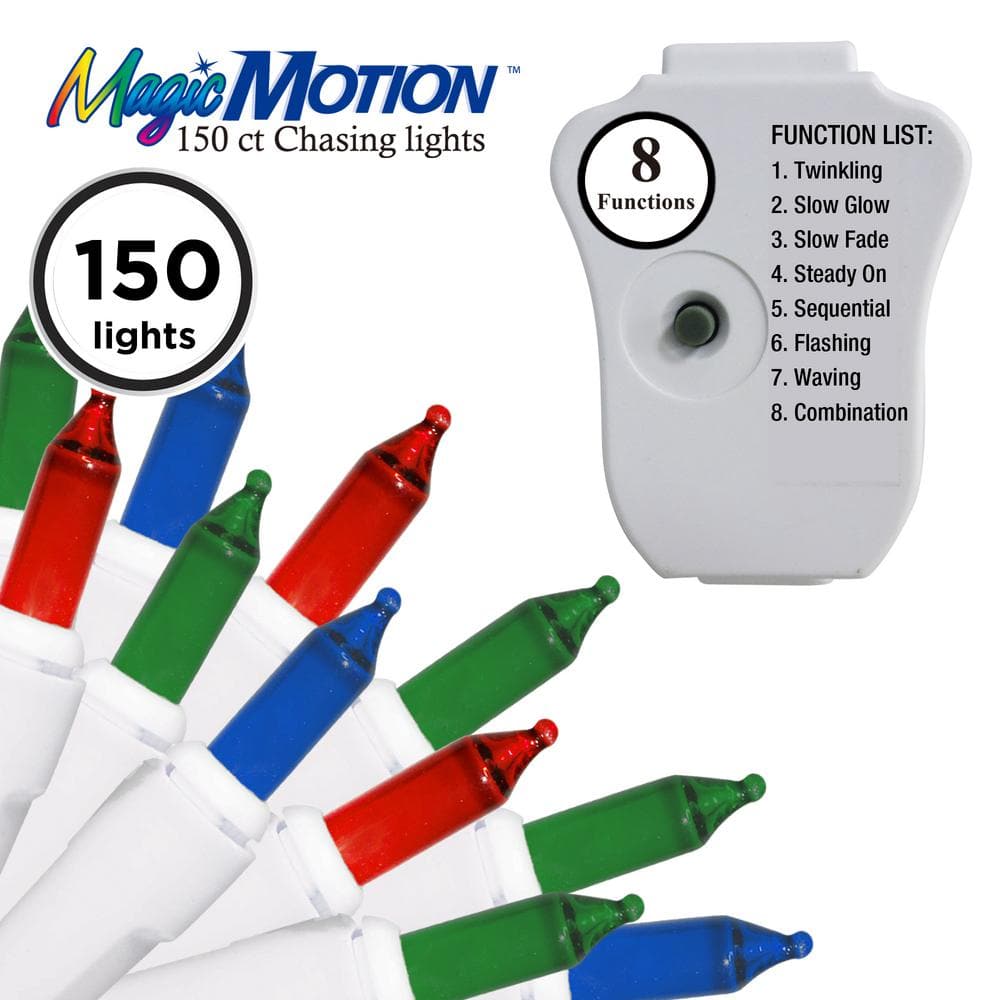 150-Light Multi-Colored 8 Function Chasing Light Set with White Wire - Hercitys