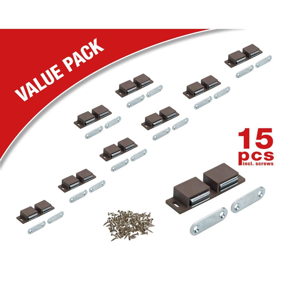 2×6 lbs. Magnetic Catch with Counter Plates, Brown (15-Pack) - Hercitys