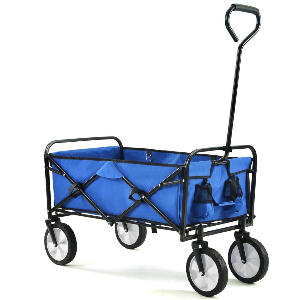 3.2 cu. ft. Blue Metal Garden Cart, Shopping Folding Wagon - Hercitys
