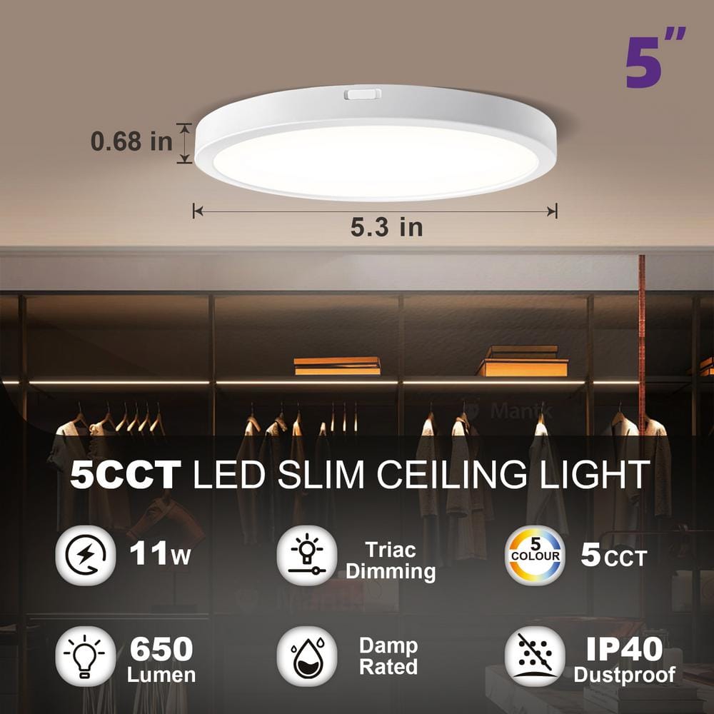 5 in. White New-Ultra-Low-Profile Edge Lit Integrated LED 5CCT Selectable Flush Mount Light Panel Ceiling Light (8-Pack) - Hercitys