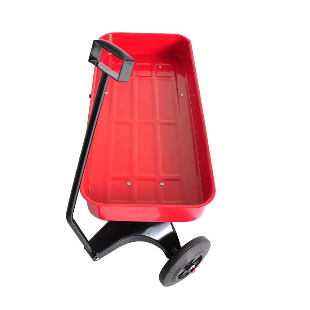 1.1 cu. ft. Metal Red Garden Cart with Solid Wheels and Adjusted handle - Hercitys