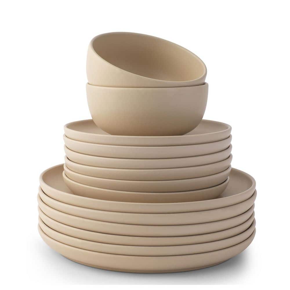 18-Pieces Stoneware Dinnerware Set-Beige - Hercitys