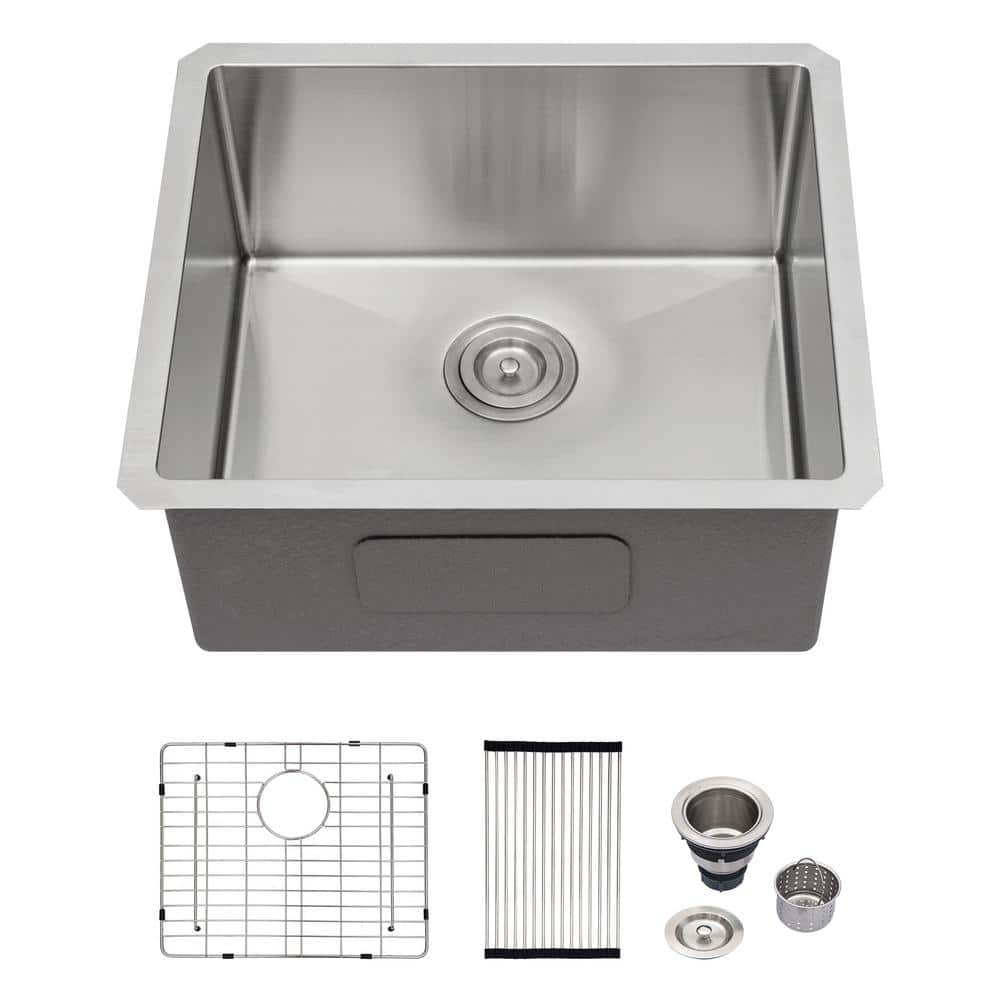 18-Gauge Stainless Steel 21 in. Single Bowl Undermount Kitchen Bar Sink with Strainer - Hercitys