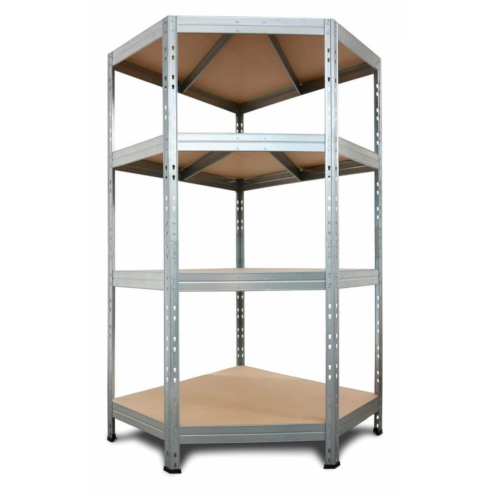4-Tier Galvanized Steel Garage Storage Corner Shelving Unit in Silver with HDF Racks (36 in. W x 71 in. H x 36 in. D) - Hercitys