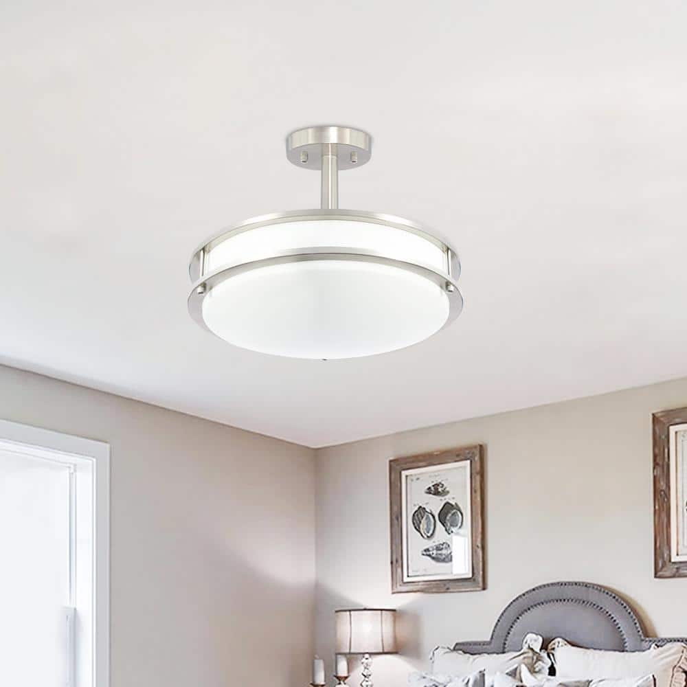 16 in. Brushed Nickel LED Chip Flush Mount Ceiling Light with Plastic Shade - Hercitys