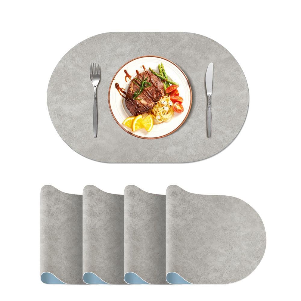 11.8 in. W x 17.5 in. H Light Grey Oval Leather Heat Resistant Placemats Set of 4 - Hercitys