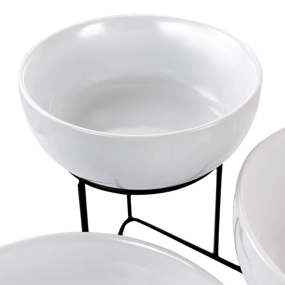 4-Piece White Bowl Set with Metal Rack - Hercitys