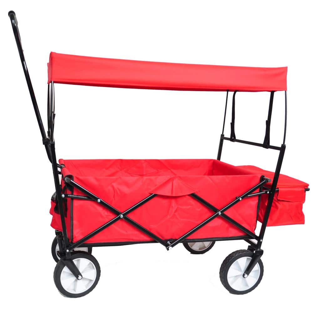3.6 cu. ft. Metal Garden Cart, Shopping Folding Wagon, Red - Hercitys