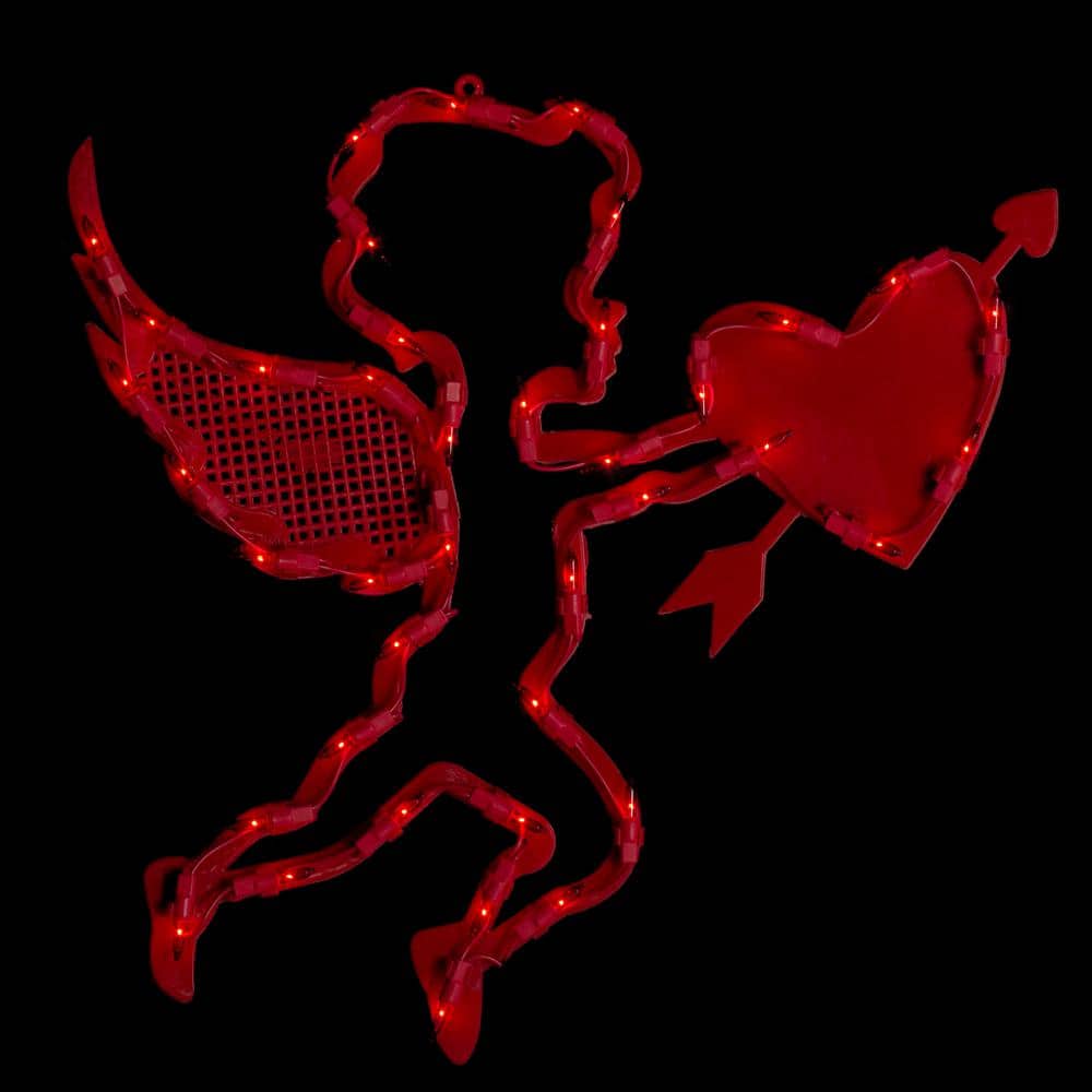 17 in. Lighted Valentine’s Day Cupid with Heart Window Silhouette - Hercitys