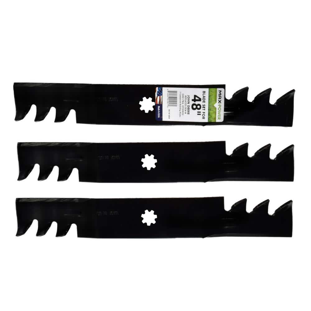 3 Blade Set of 3-N-1 Commercial Mulching Blades for Many 48 in. Cut John Deere Mowers Replaces OEM #’s GX21784, GX21786 - Hercitys