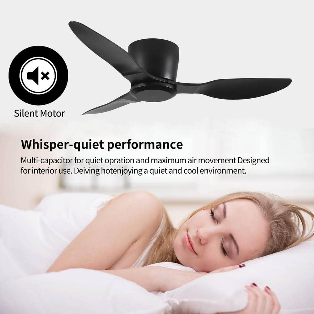 40 in. W Indoor/Outdoor Black Flush Mount Ceiling Fan with 6 Speeds Reversible DC Motor, No Light - Hercitys