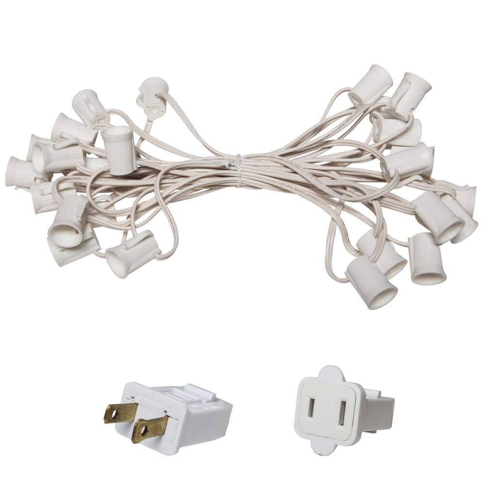 25 ft. C9/E17 White Wire Socket Stringer with 6 in. Spacing - Hercitys