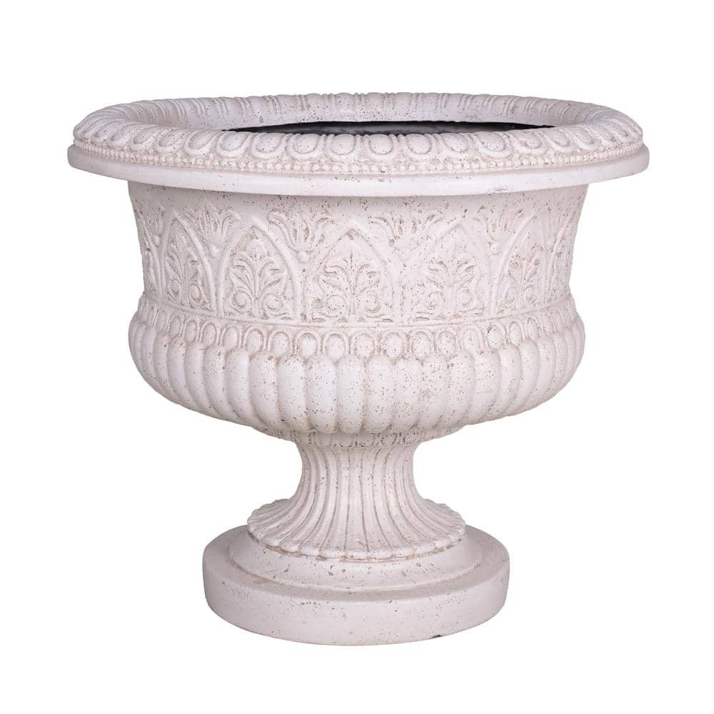 22 in. L x 22 in. W x 18.5 in. H Light Aged White Stone Tuscany Urn - Hercitys