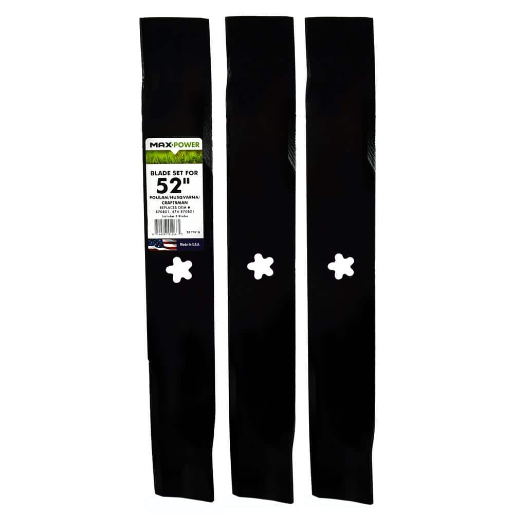 3 Blade Set for Many 52 in. Craftsman, Husqvarna, Poulan Mowers Replaces OEM #’s 870801, 574-870801 - Hercitys