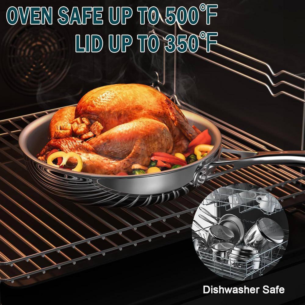 10.5 inch Multi-Ply Clad Stainless Steel Wok with Lid, Induction Compatible - Hercitys