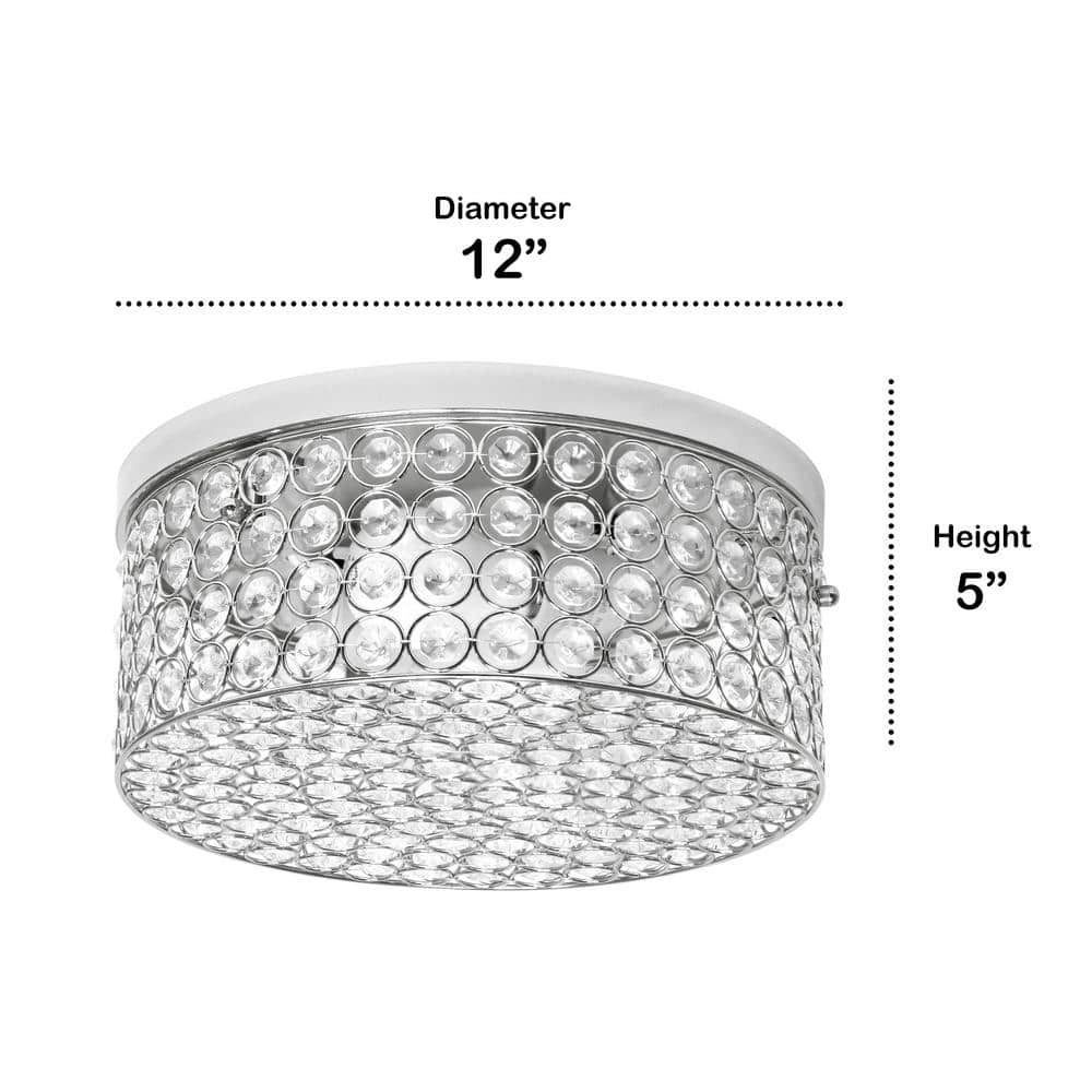12 in. 2-Light Chrome Round Glam Flush Mount - Hercitys
