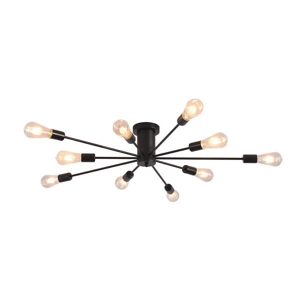 37.7 in. 10-Light Black Sputnik Flush Mount for Living Dining Room Chandelier Ceiling Light - Hercitys