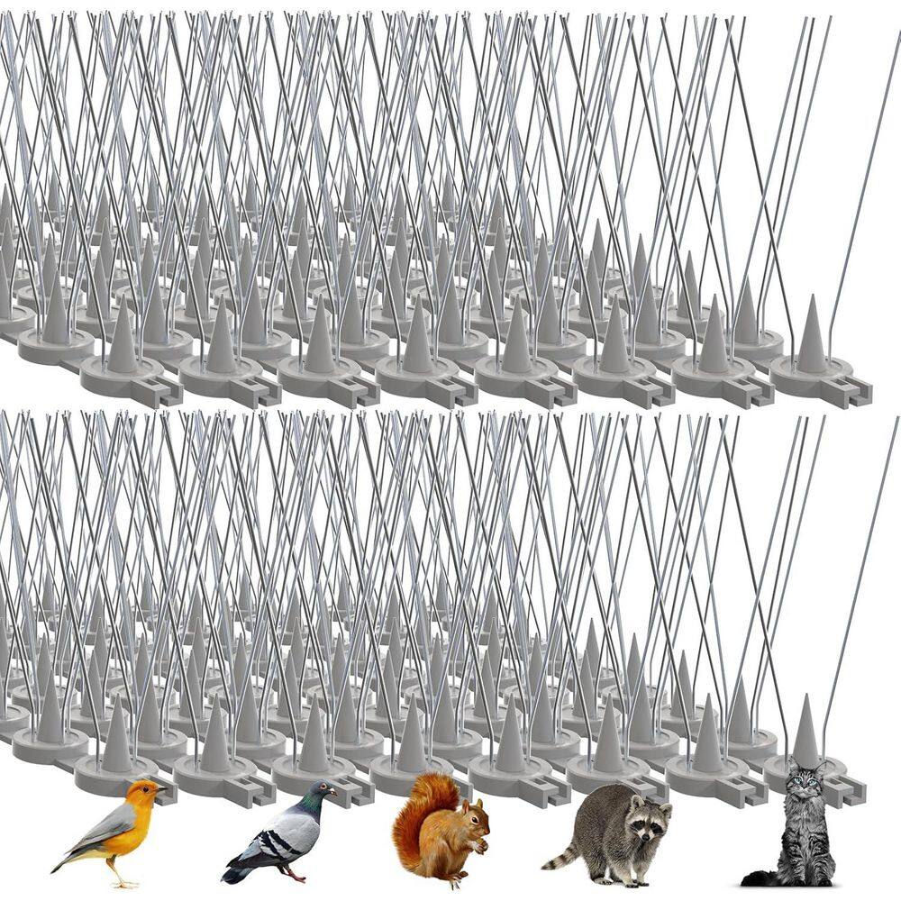 16 ft. x 5 in. Durable Stainless Steel Bird Spikes Deterrent for Outside, Patio, Balcony & Garden Fence, Gray (16-Pack) - Hercitys