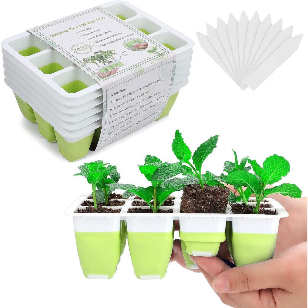 2-Piece Reusable Silicone Seed Starter Tray Kit with Flexible Pop-Out Cells for Indoor Plant Germination - Hercitys