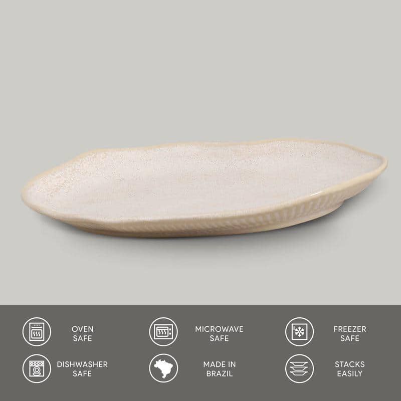 11.81 in. Latte Beige Stoneware Shallow Oval Platter Medium (Set of 4) - Hercitys