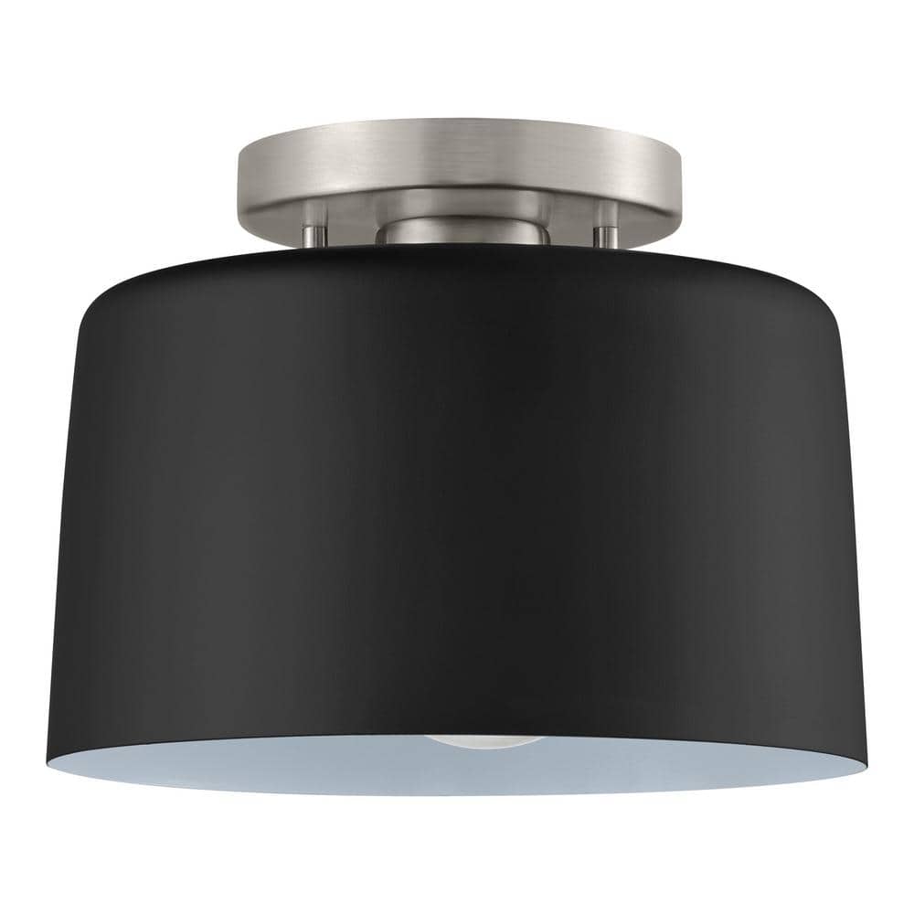 10 in. 1-Light Matte Black and Brushed Nickel Semi-Flush Mount - Hercitys