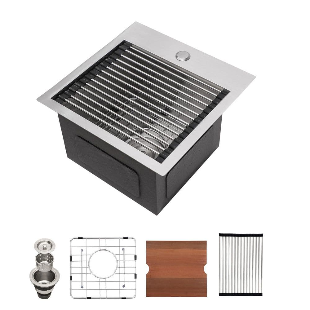 15 in. 16-Guage Stainless Steel 15 x 15 in. Single Bowl Drop-In Kitchen Bar Sink - Hercitys