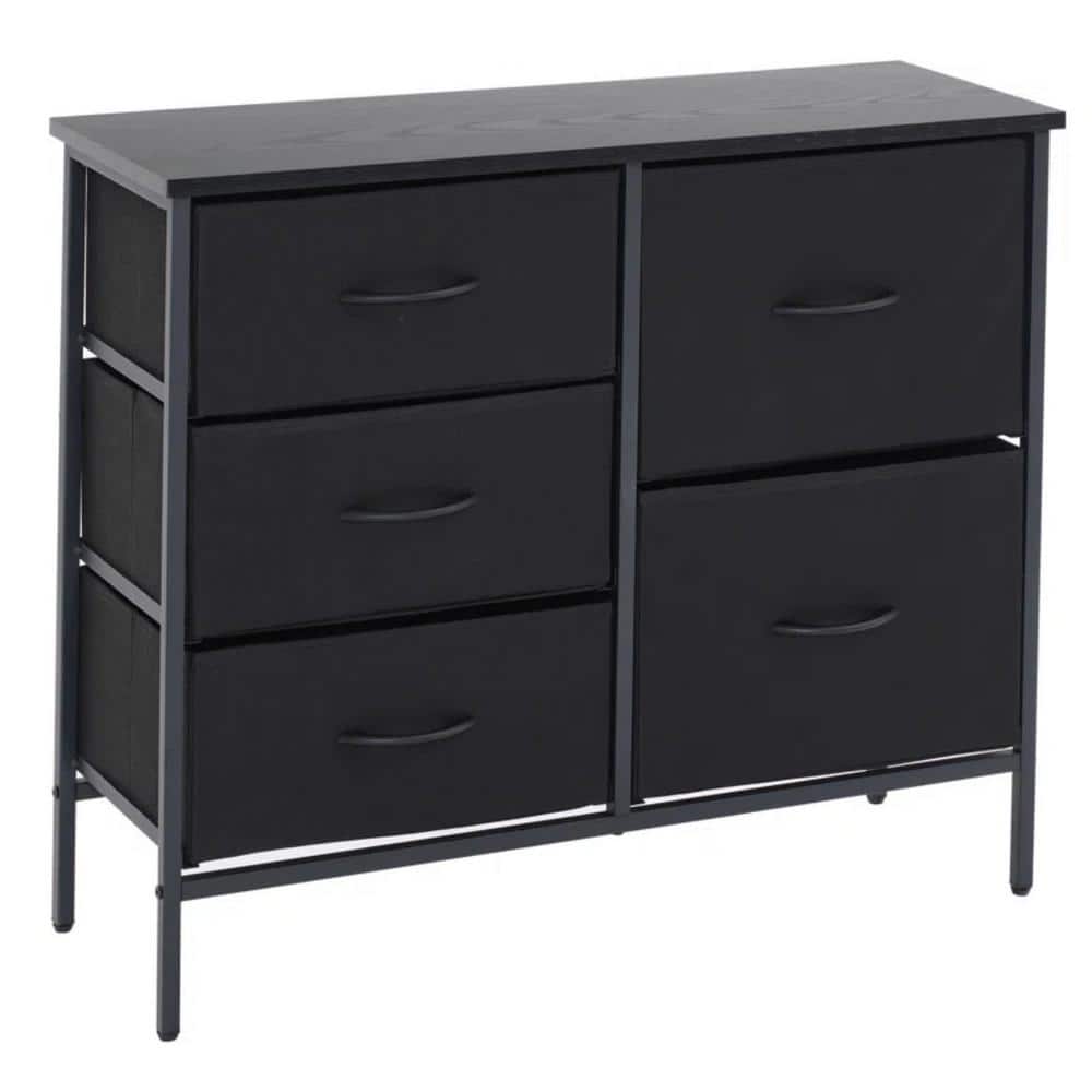 31.5 in. W x 27.25 in. H x 11.75 in. D Black Fabric 5-Drawer Storage Dresser Accent Cabinet with 1 Wooden Top Shelf - Hercitys