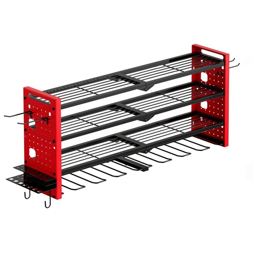 16.5 in. Red Steel 4-Tier Power Tool Organizer Shelving Wall Mount Utility Storage Rack 1-Pack，RED/BLACK/YELLOW - Hercitys