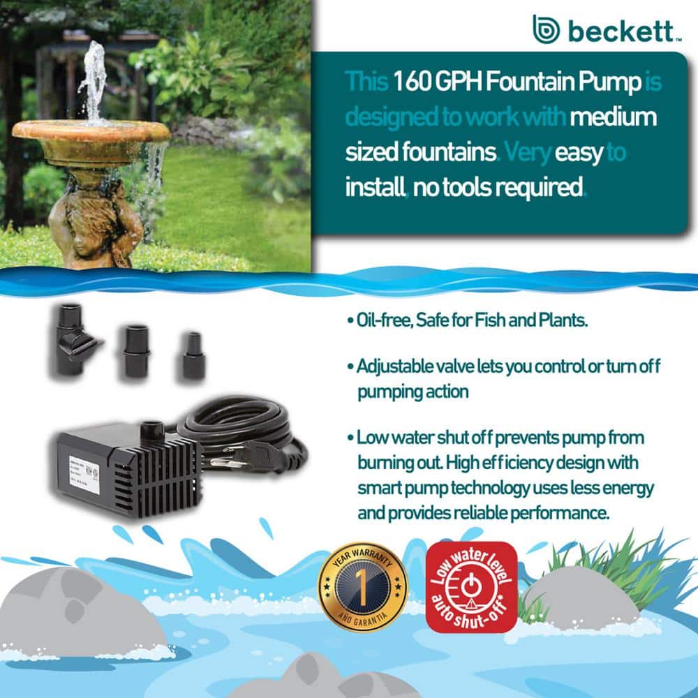160 GPH Low Water Auto Shut-Off Submersible Fountain Pump - Hercitys